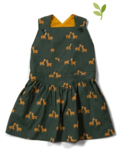 Latzkleid In Dunkelgrün/ Orange