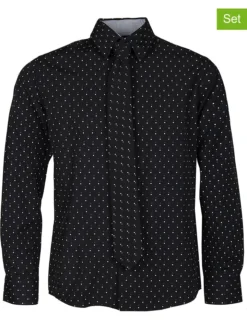 2tlg. Set: Hemd - Slim Fit - Und Krawatte In Schwarz