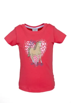 T-Shirt T-Shirt Girls NOS EMB Horses In Lollipop Red